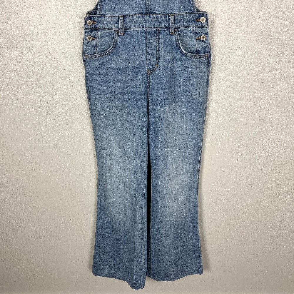 We The Free People Overalls Womens 29 Blue Flare Leg Mid Rise Denim Classic Bibs - Picture 6 of 14
